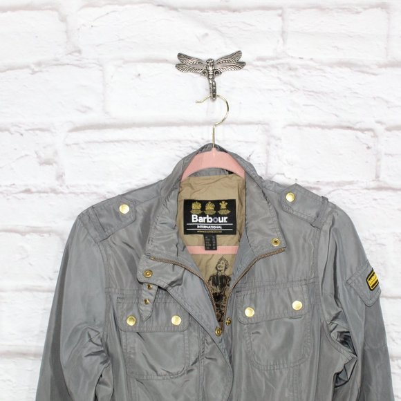Barbour International Gray Polyester Lined Belted Jacket Size 14 - Picture 2 of 9